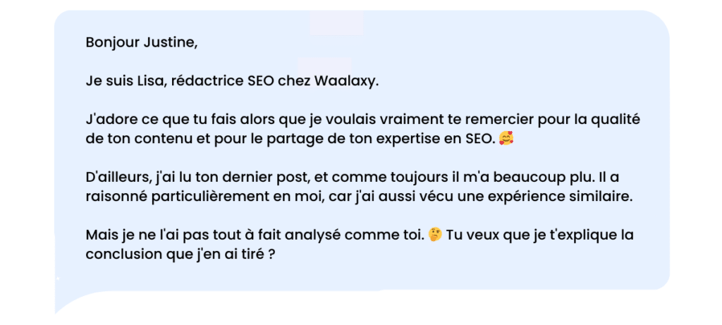 Message de remerciement LinkedIn après avoir lu du contenu pertinent sur LinkedIn.