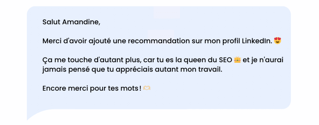 LinkedIn thank you message after receiving a recommendation or congratulations.