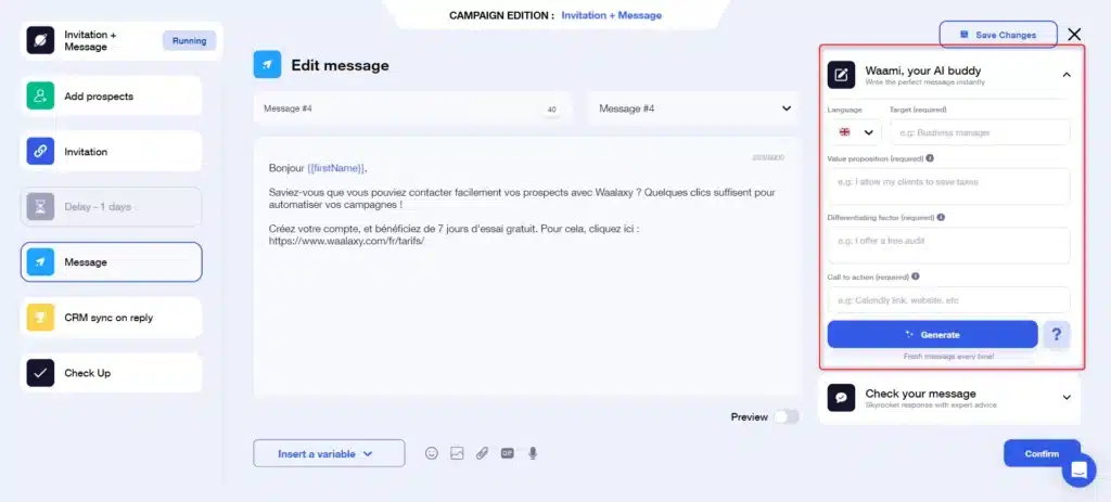 Waami envoie des messages LinkedIn de sensibilisation à froid