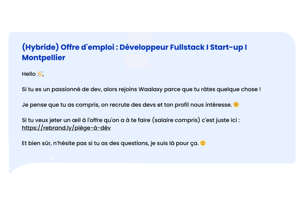 exemple d'annonce de recrutement développeur fullstack waalaxy