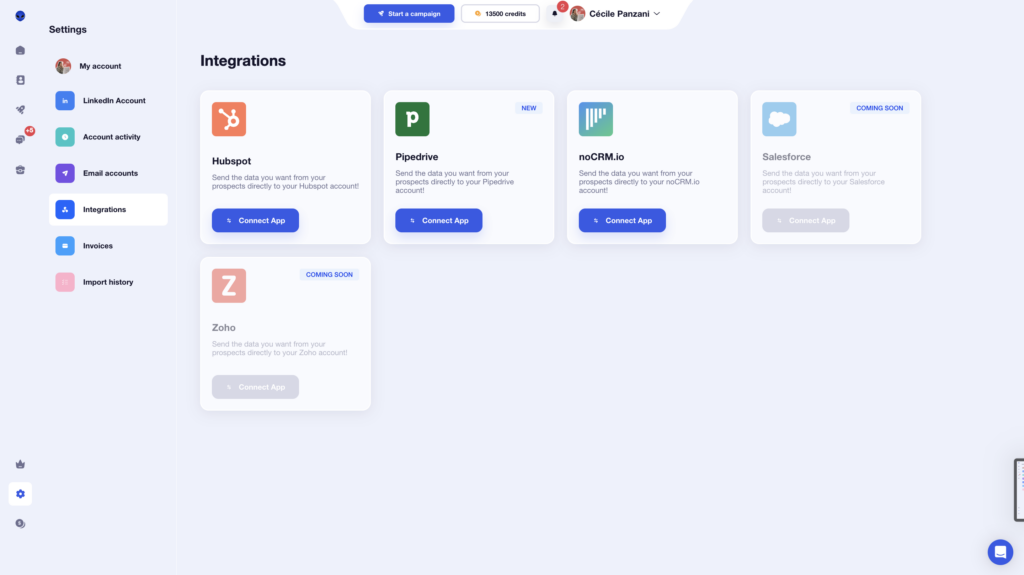 Waalaxy tool integrations 