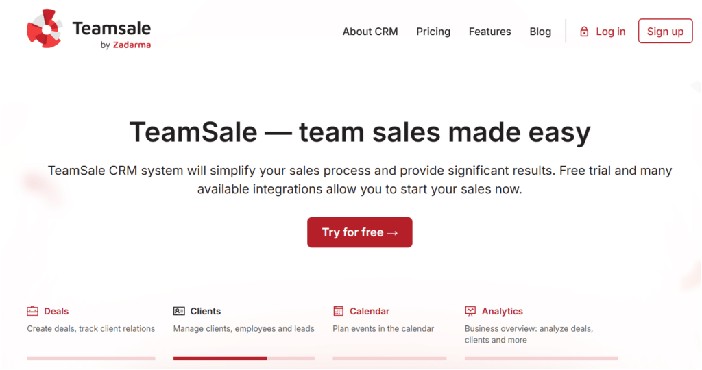 melhor CRM para equipas de vendas teamsale