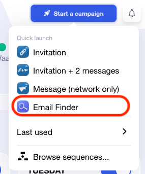 Pulsante per lanciare una campagna di email finder in Waalaxy