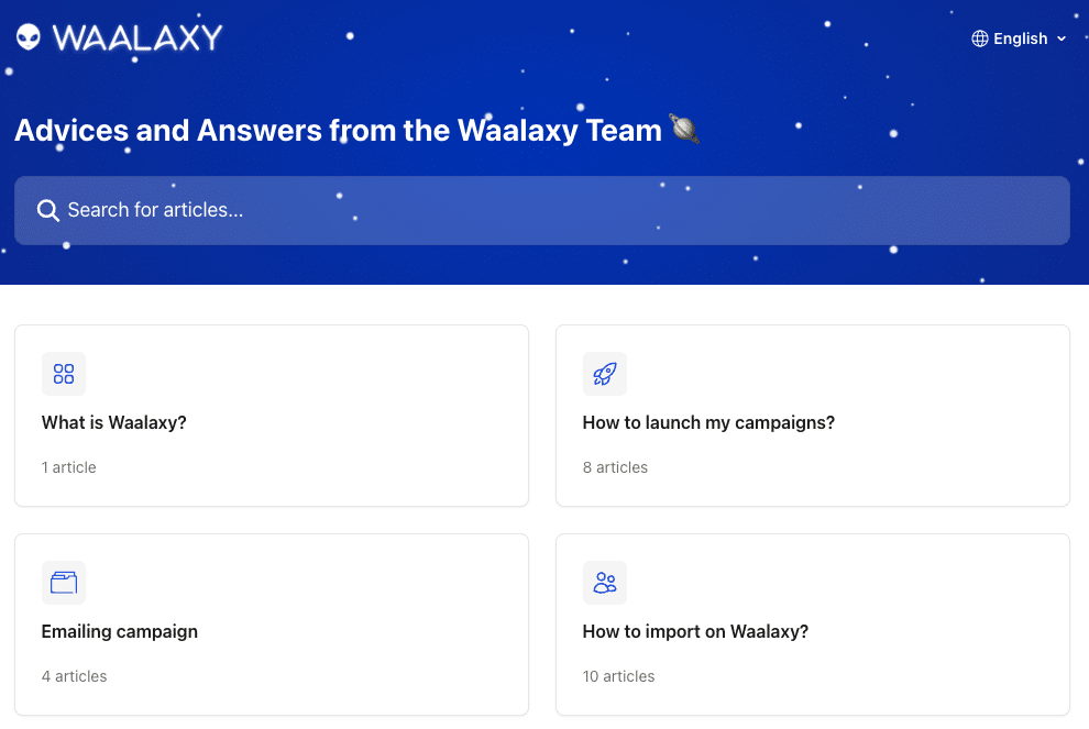 Waalaxy help center page