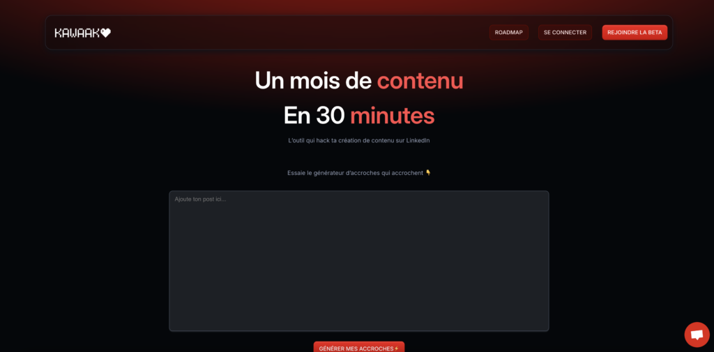 Kawaak pour rédiger des accroches de posts LinkedIn.