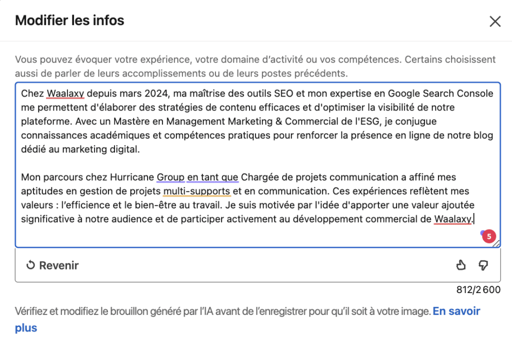 Optimiser le résumé du profil avec l'IA LinkedIn.