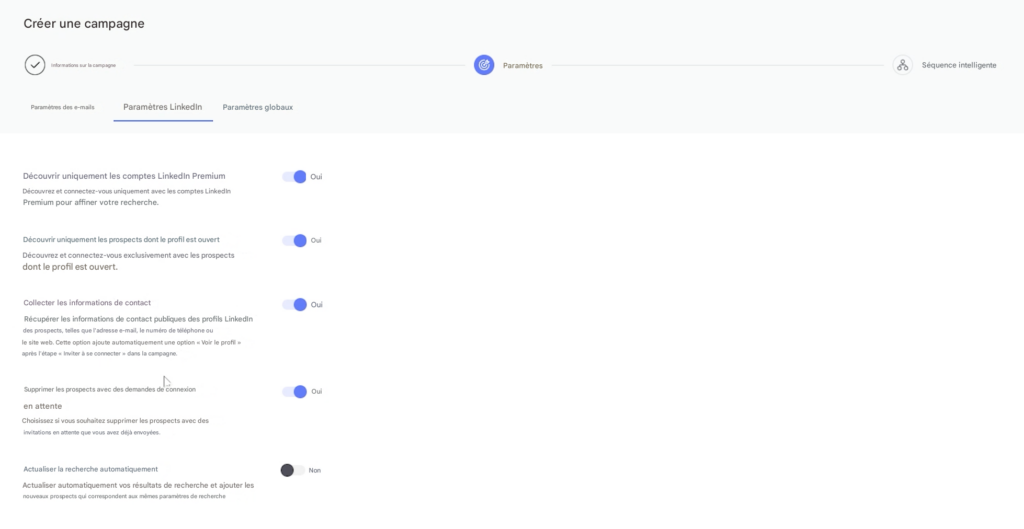 Paramètre de campagne de LeadIn