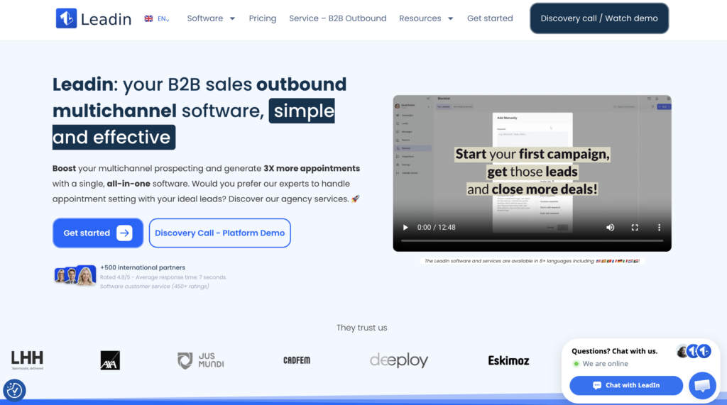 Leadin website landing page