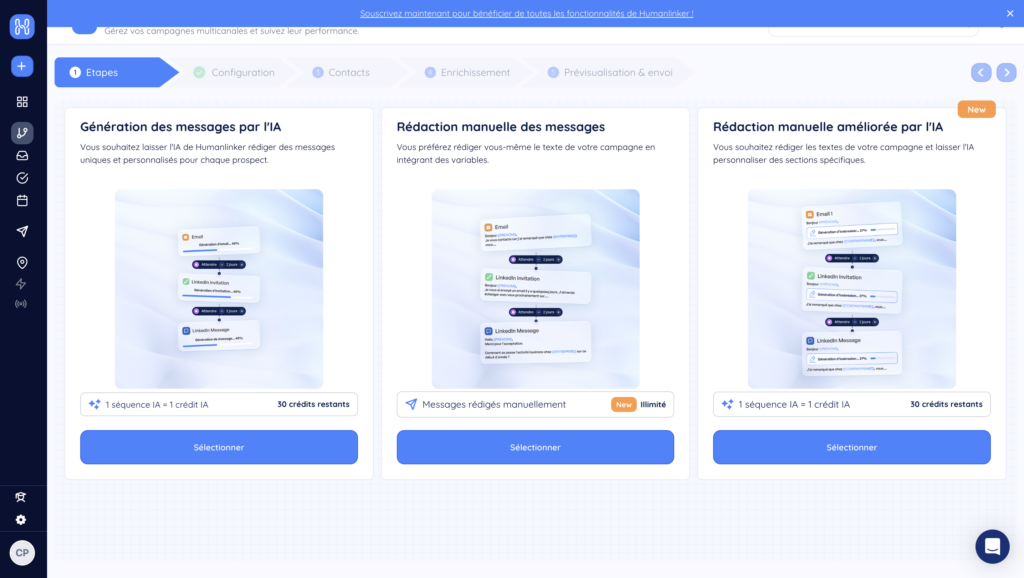 rédiger un message de prospection avec humanlinker 