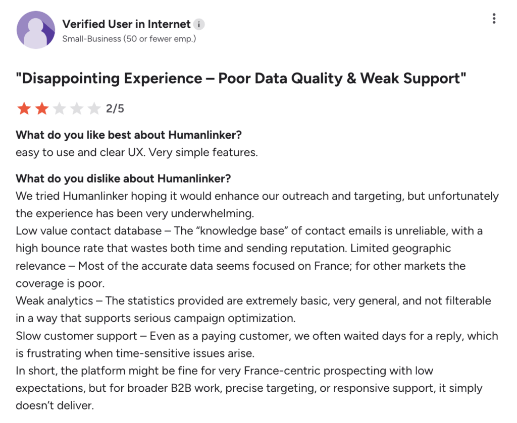 HumanLinker customer reviews 