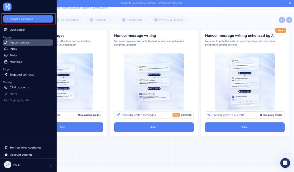 Create your campaign with HumanLinker 