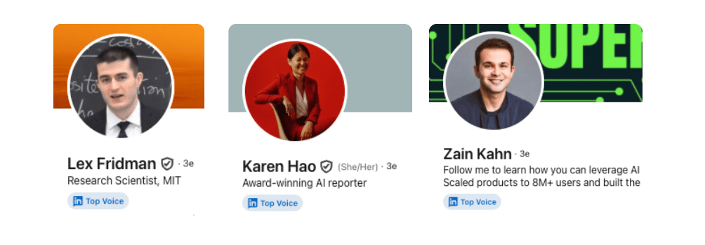 LinkedIn AI Top Voices to follow.