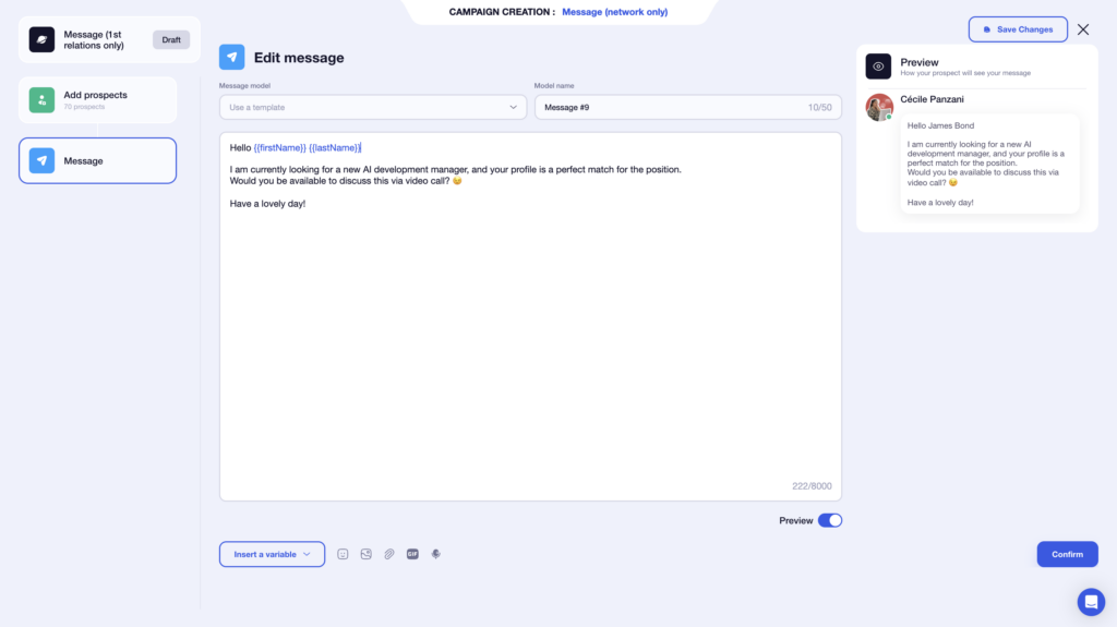 Waalaxy message preview
