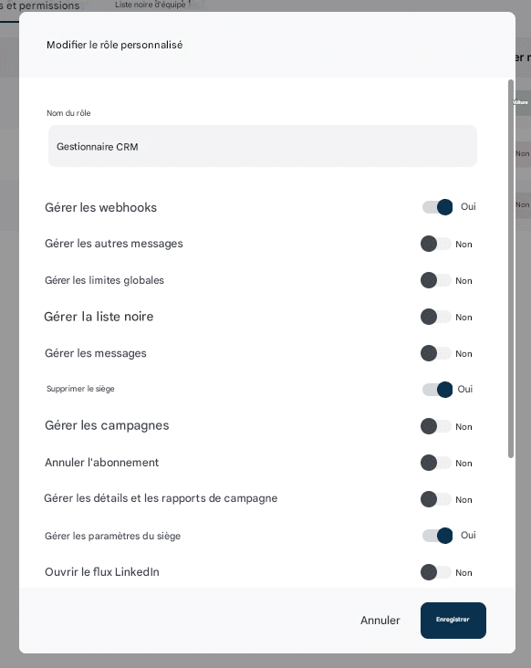 Gérer les permissions team sur LeadIn