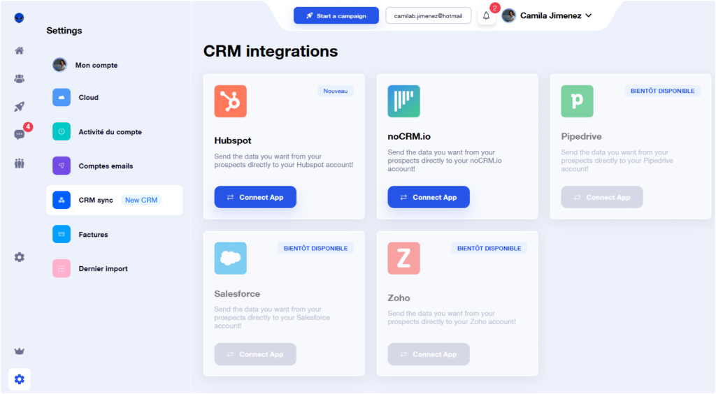 Integrações Waalaxy CRM