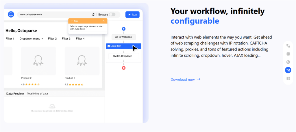 flujo de trabajo automatizado de octoparse