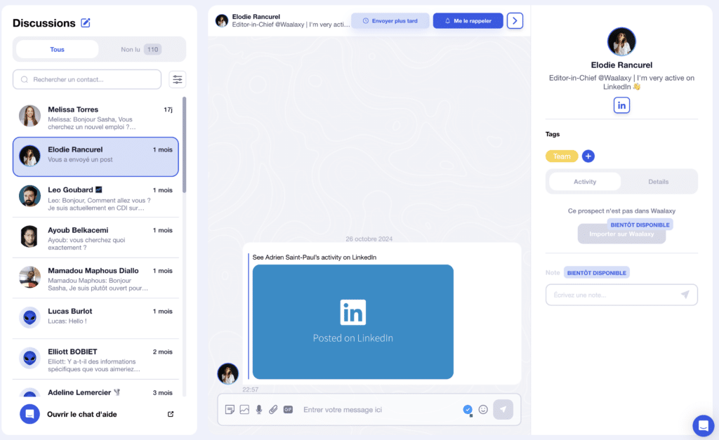 messagerie linkedin - waalaxy
