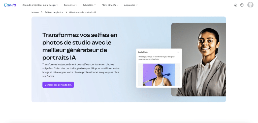 Canva - Générateur de photo LinkedIn IA.