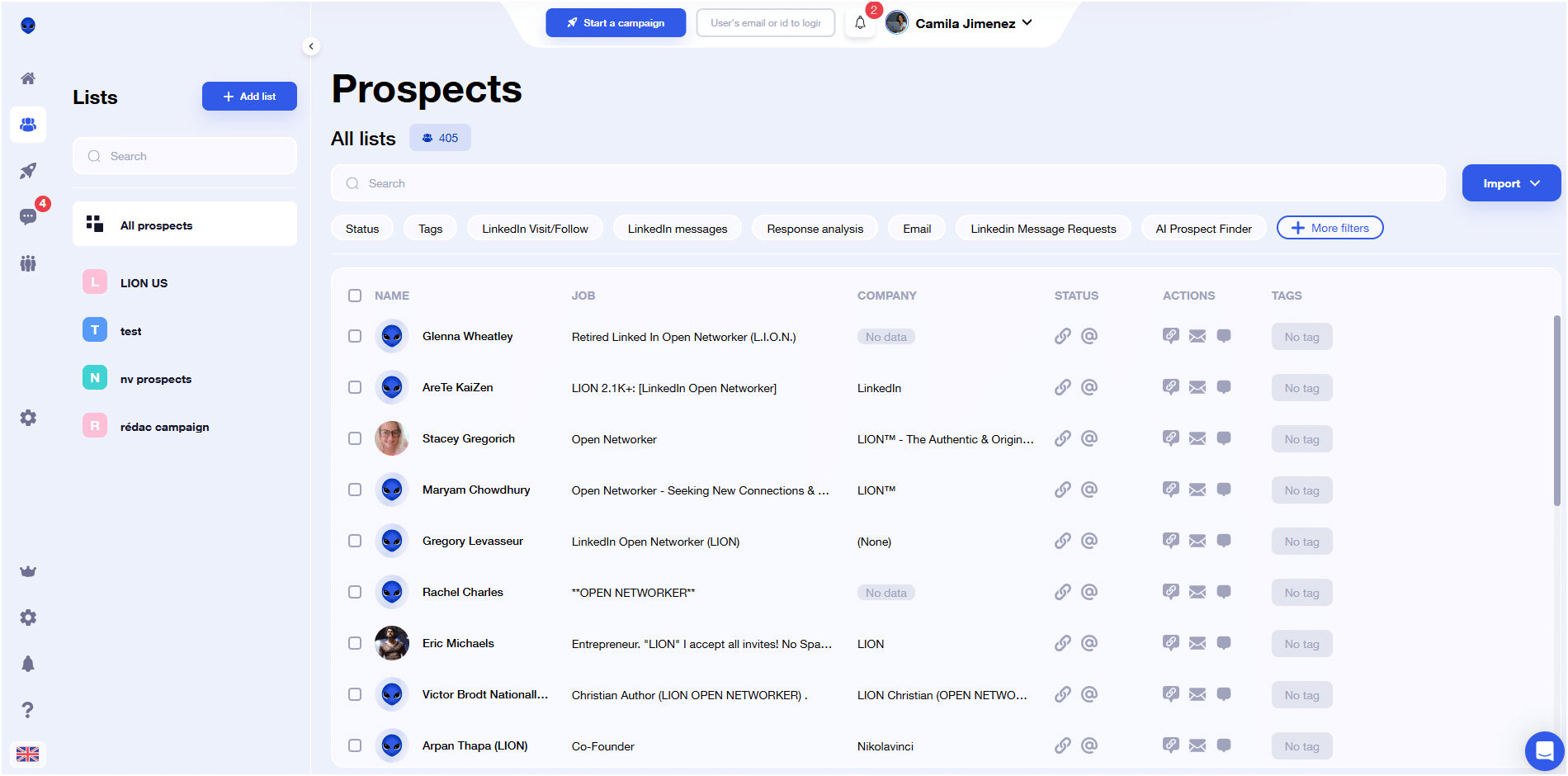 Waalaxy prospect lists