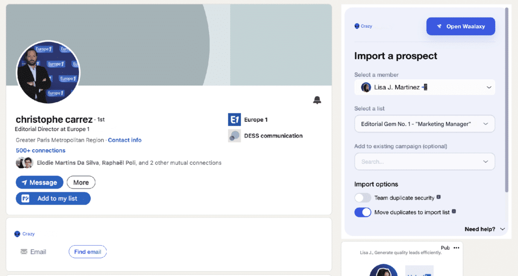 Selecionar e importar manualmente um perfil.