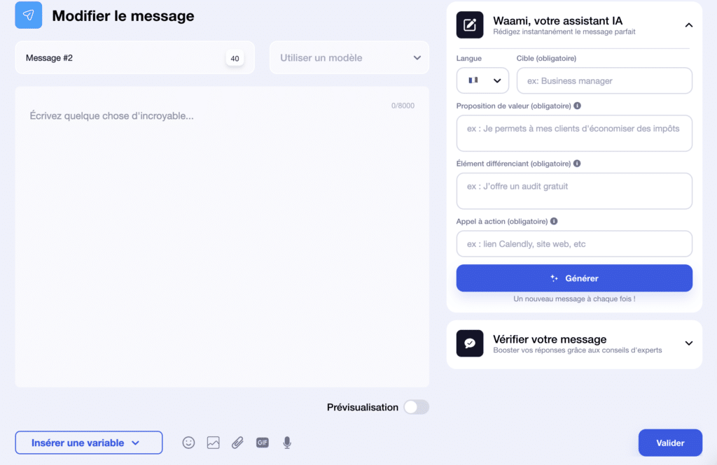 Envoi de messages automatiques personnalisés sur Waalaxy.