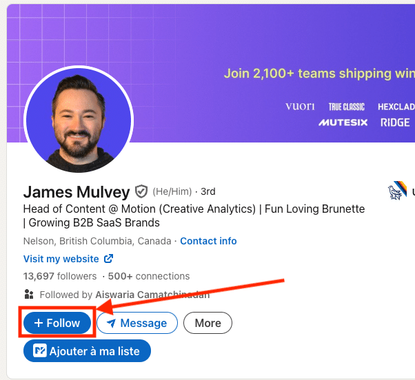 LinkedIn creator mode: “Follow” button.