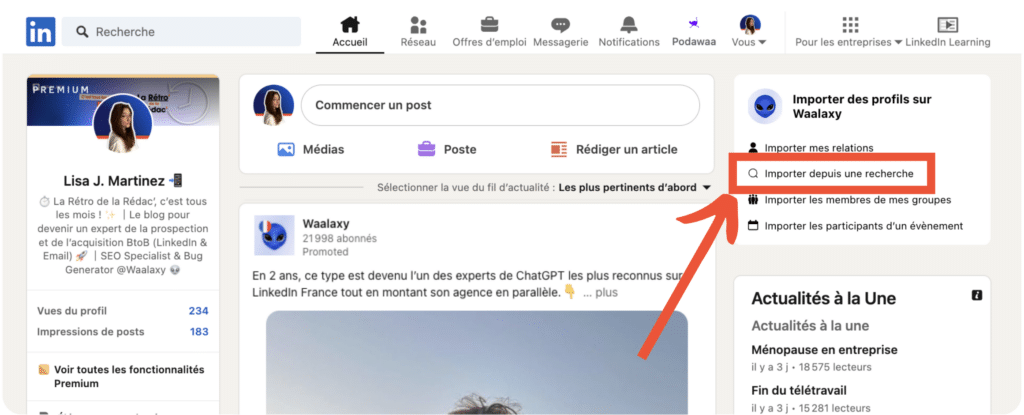 Cibler sur Linkedin avec l'extension Waalaxt.