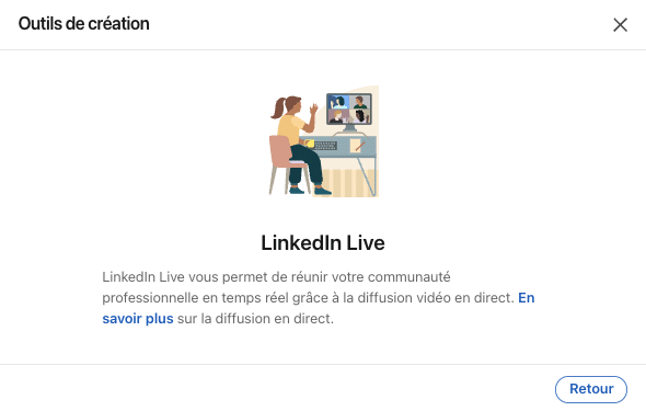 Mode créateur LinkedIn : LinkedIn Live.