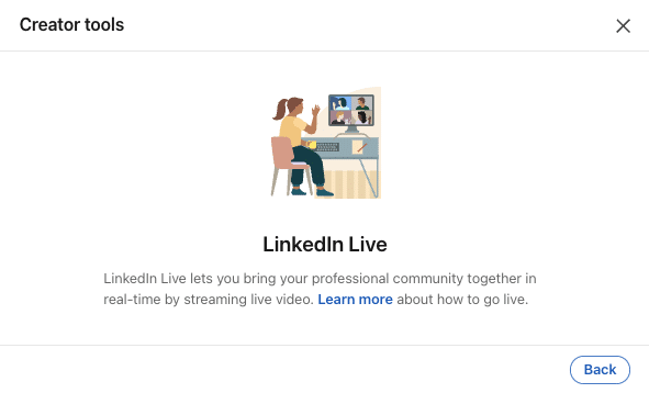 LinkedIn creator mode: <strong>LinkedIn Live</strong>.