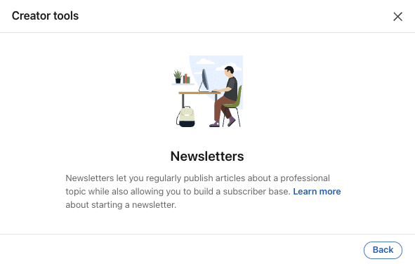 LinkedIn creator mode: LinkedIn Newsletter.