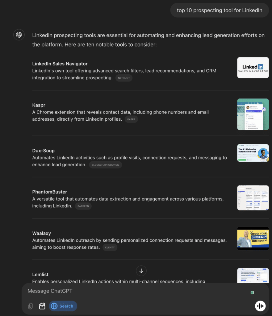 searchgpt - prospecting tool LinkedIn