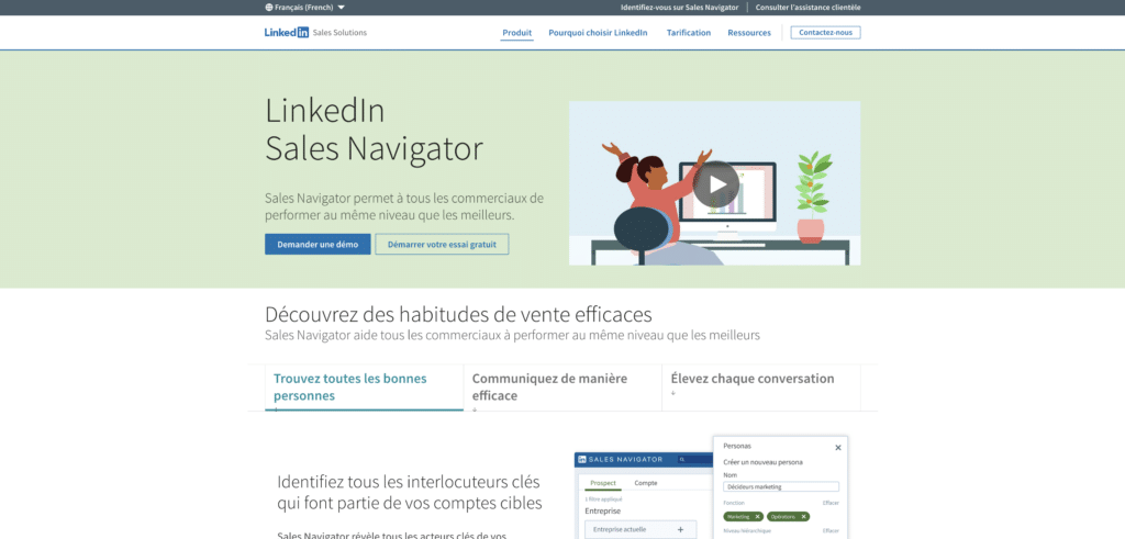 Accueil et page de connexion LinkedIn Sales Navigator.