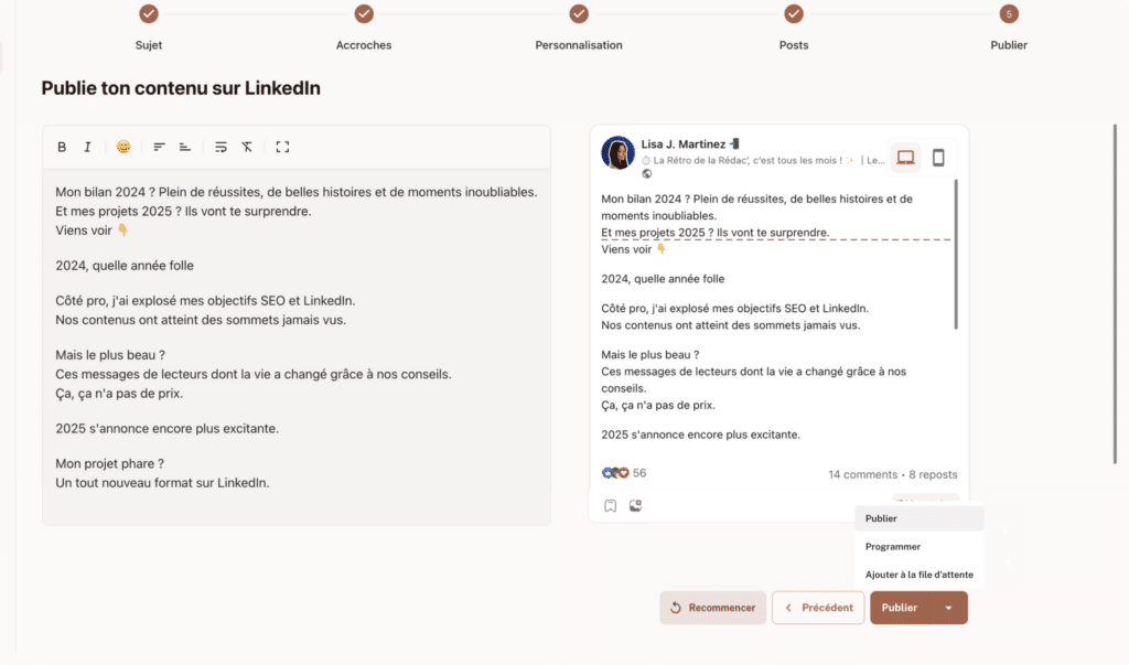 Modifie et publie ton contenu (avec Smart Links) sur LinkedIn avec Kawaak.