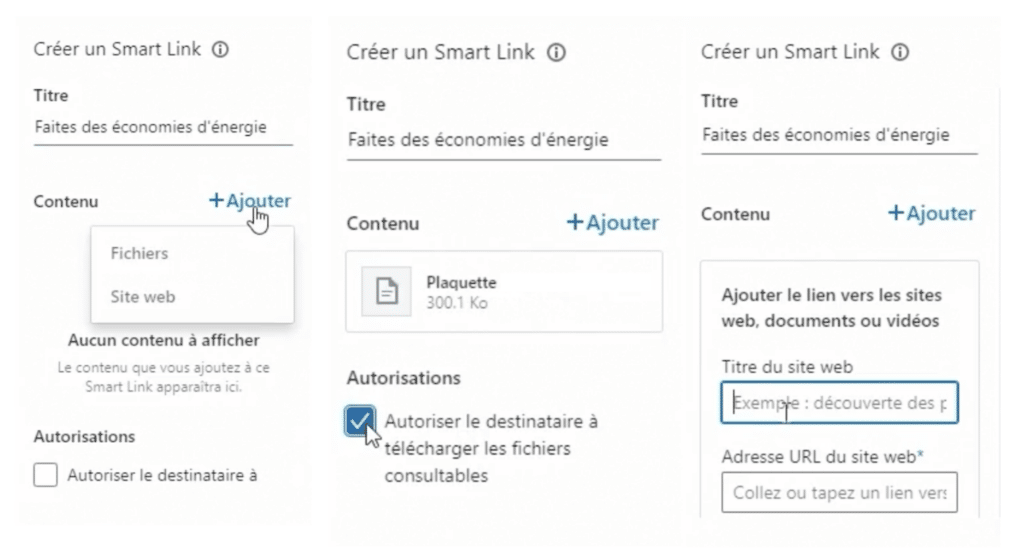 Ajoutez vos fichiers, personnalisez et prévisualisez vos Smart Links.