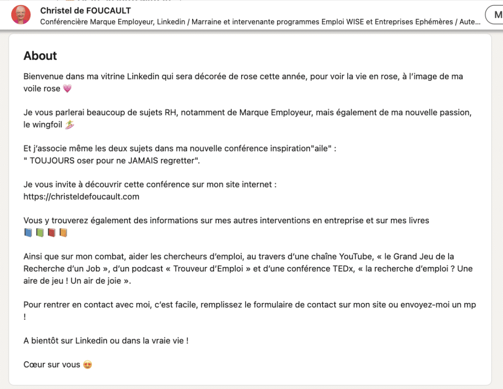 exemple résumé LinkedIn