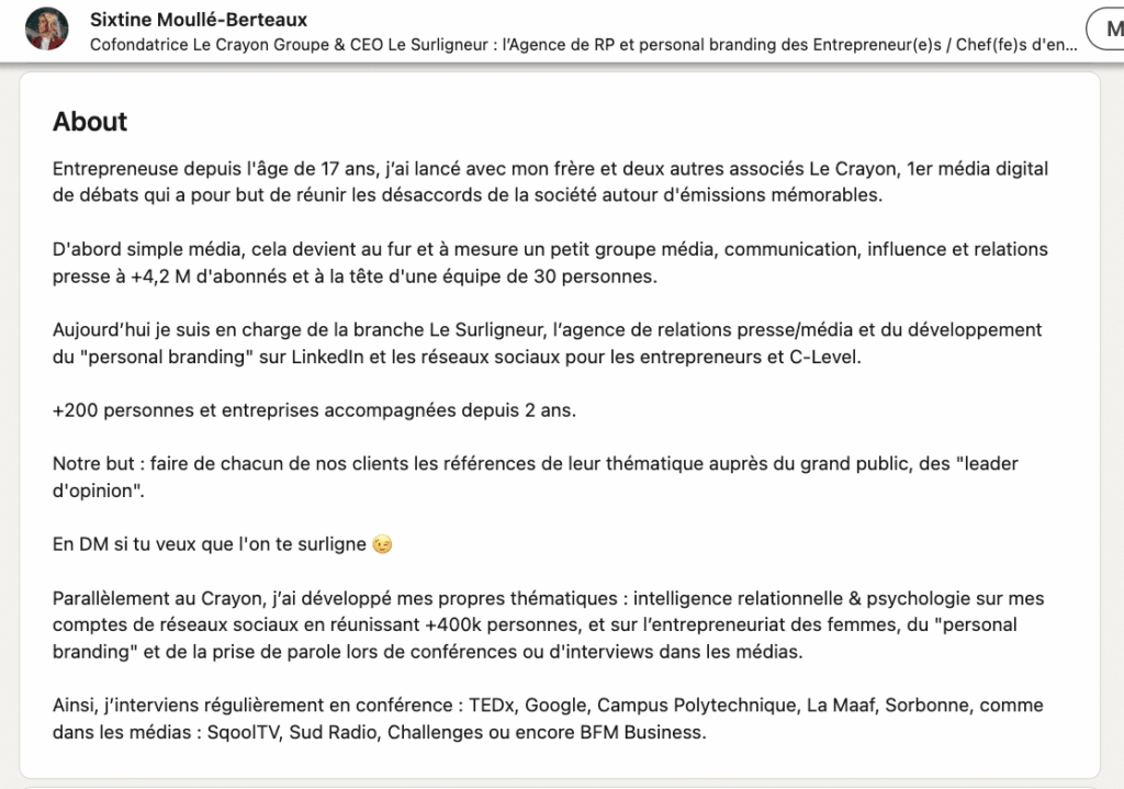 Prezentacja LinkedIn - przykładowe podsumowanie