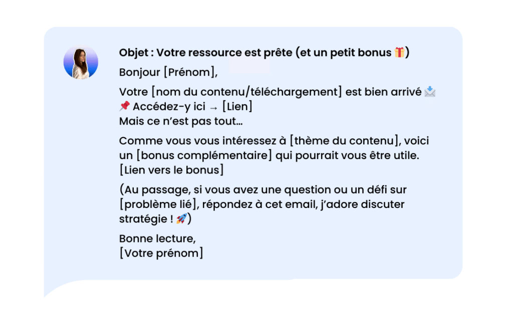 Exemple de Drip marketing : Suite au téléchargement d'un contenu/outil