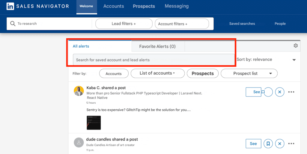 LinkedIn Sales Navigator: Personalized alerts.