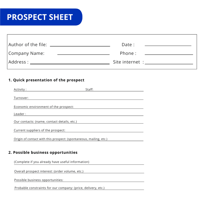 prospecting - prospect sheet