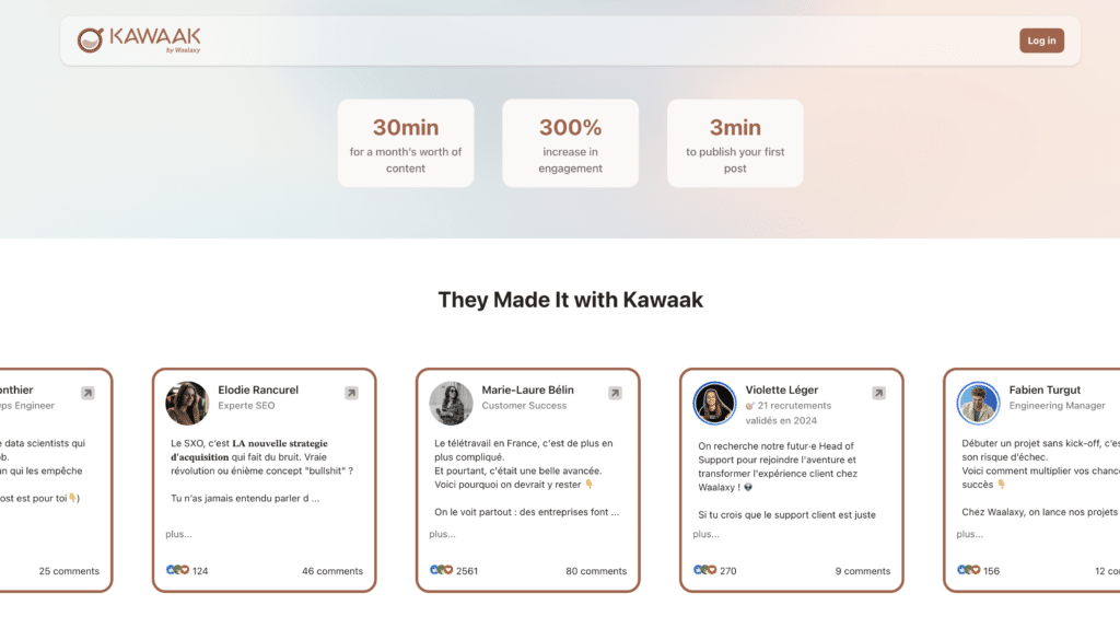 tool Kawaak to generate ready-to-publish posts on LinkedIn