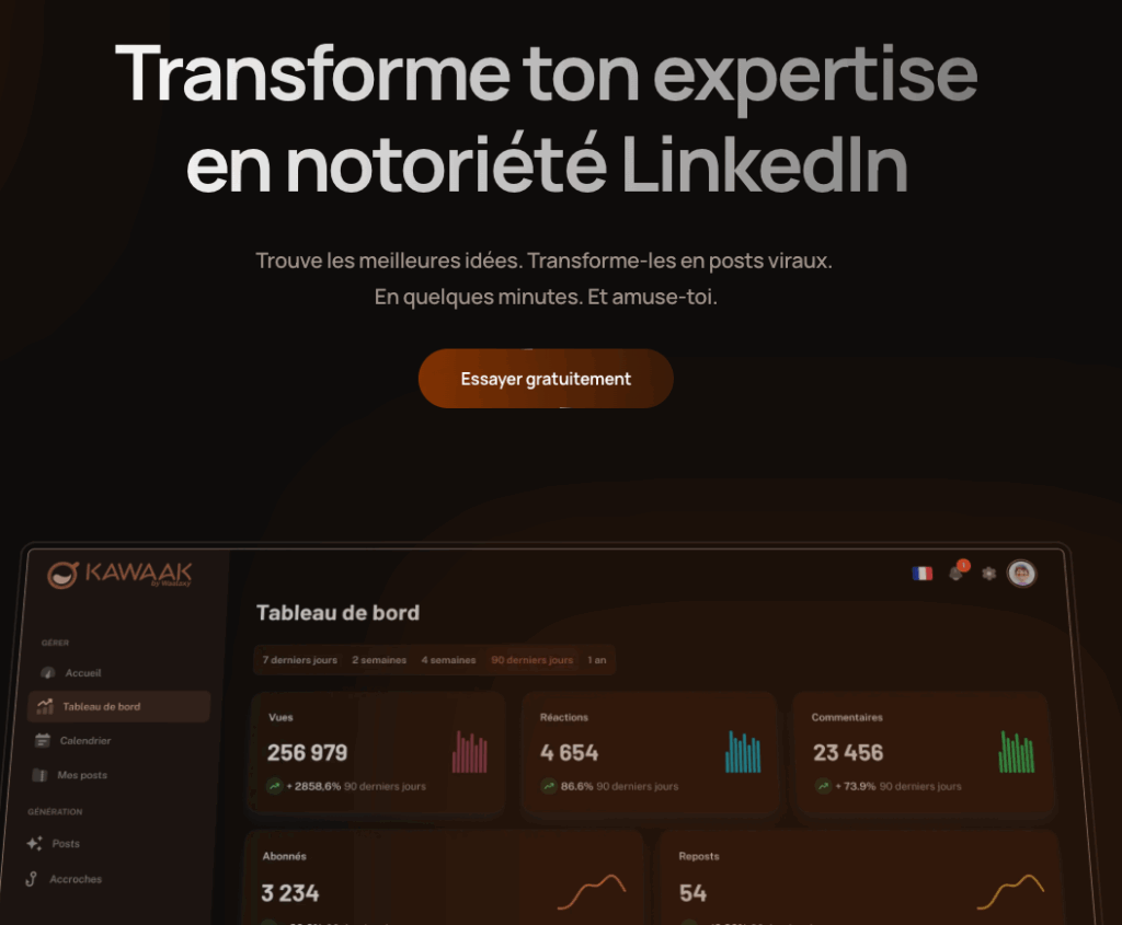 générateur de post LinkedIn - landing kawaak