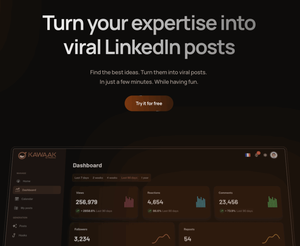LinkedIn post generator - kawaak landing