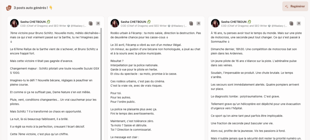 générateur de post LinkedIn - dashboard kawaak