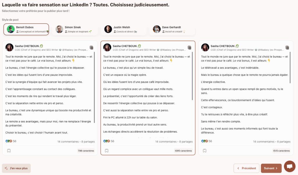 generateur de <strong>contenu LinkedIn</strong> - style de post