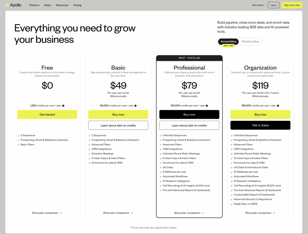 Apollo.io pricing