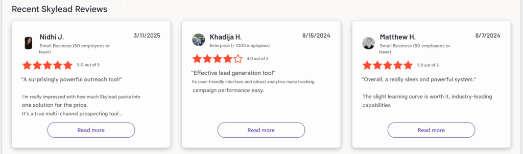 Positive customer reviews Skylead