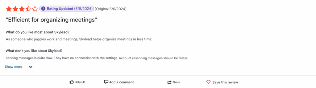 Negative customer review Skylead