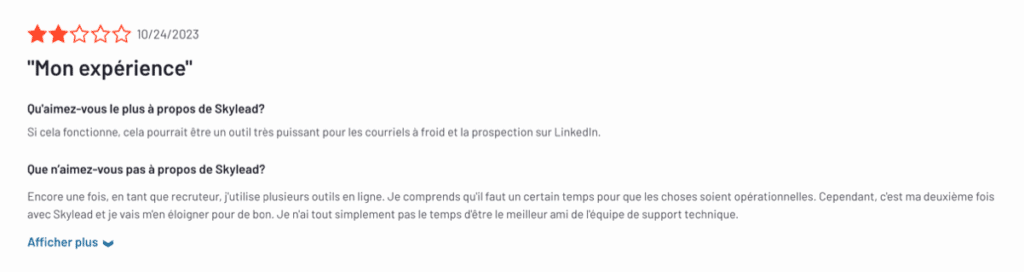 Avis négatif Skylead