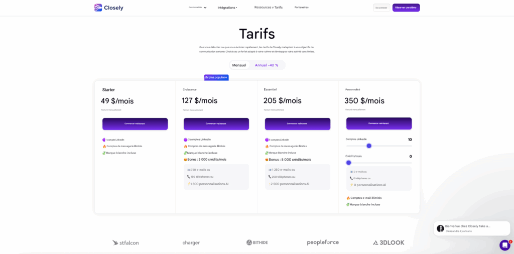 Closely tarifs