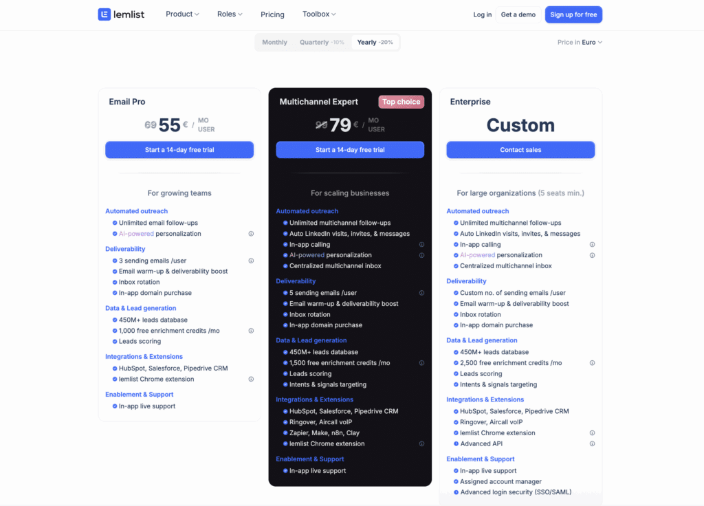 Lemlist pricing
